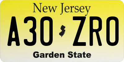 NJ license plate A30ZRO