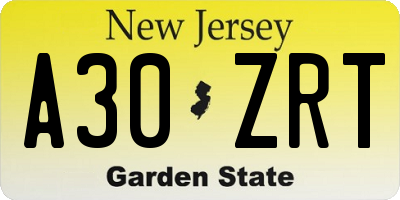 NJ license plate A30ZRT
