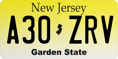 NJ license plate A30ZRV