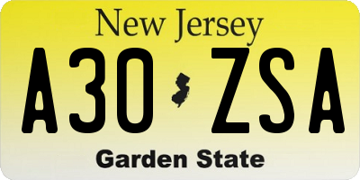 NJ license plate A30ZSA