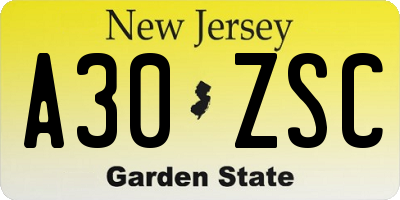 NJ license plate A30ZSC