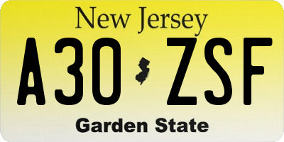 NJ license plate A30ZSF