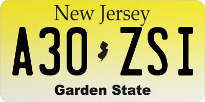 NJ license plate A30ZSI