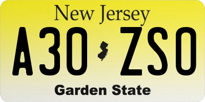 NJ license plate A30ZSO