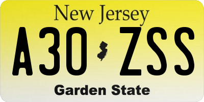 NJ license plate A30ZSS