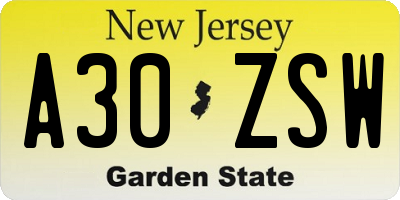 NJ license plate A30ZSW