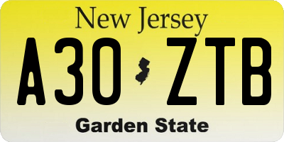 NJ license plate A30ZTB