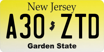 NJ license plate A30ZTD