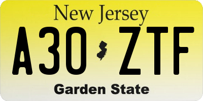 NJ license plate A30ZTF