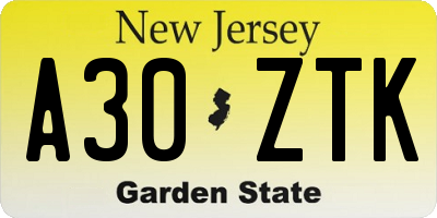 NJ license plate A30ZTK