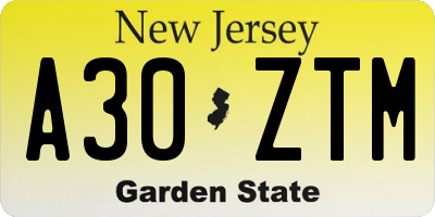 NJ license plate A30ZTM