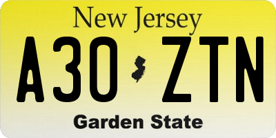 NJ license plate A30ZTN