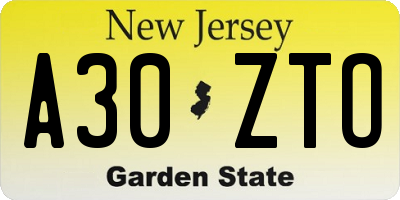 NJ license plate A30ZTO