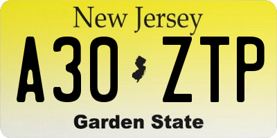 NJ license plate A30ZTP