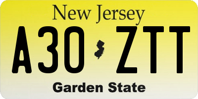 NJ license plate A30ZTT