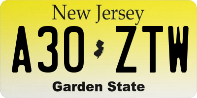NJ license plate A30ZTW