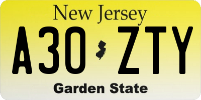 NJ license plate A30ZTY