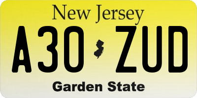 NJ license plate A30ZUD