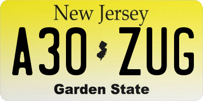 NJ license plate A30ZUG