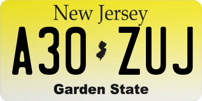 NJ license plate A30ZUJ