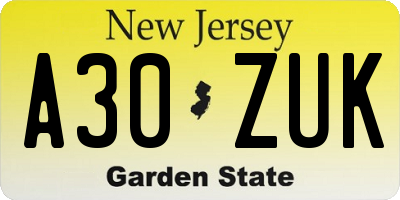 NJ license plate A30ZUK