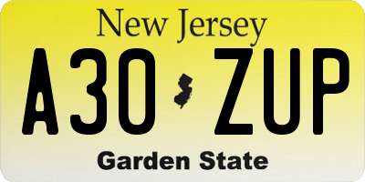 NJ license plate A30ZUP