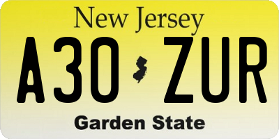 NJ license plate A30ZUR