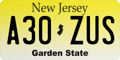 NJ license plate A30ZUS