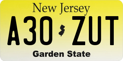 NJ license plate A30ZUT