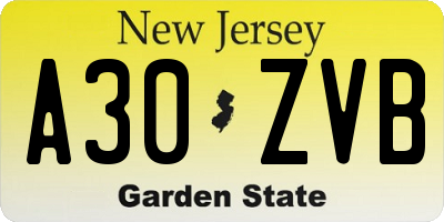 NJ license plate A30ZVB