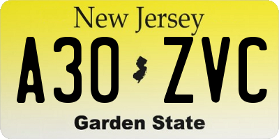 NJ license plate A30ZVC