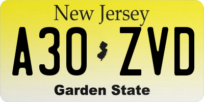 NJ license plate A30ZVD