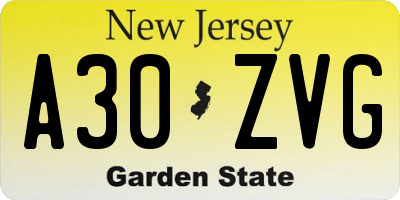 NJ license plate A30ZVG