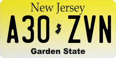 NJ license plate A30ZVN