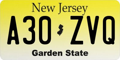 NJ license plate A30ZVQ