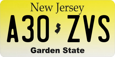 NJ license plate A30ZVS