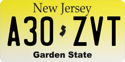 NJ license plate A30ZVT