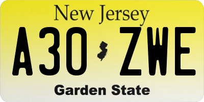 NJ license plate A30ZWE