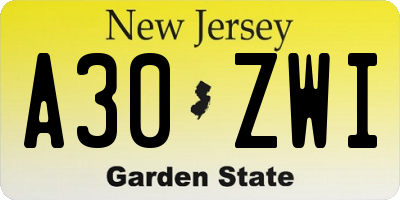 NJ license plate A30ZWI
