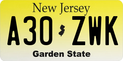 NJ license plate A30ZWK