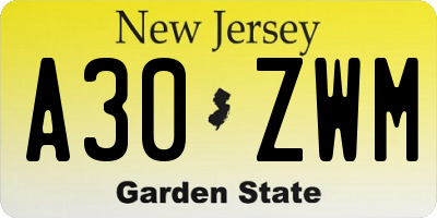 NJ license plate A30ZWM