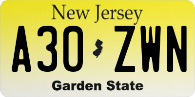 NJ license plate A30ZWN