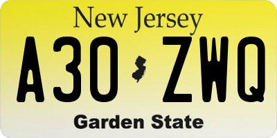 NJ license plate A30ZWQ