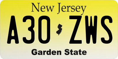NJ license plate A30ZWS