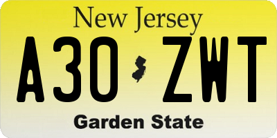 NJ license plate A30ZWT