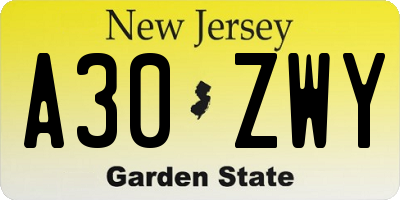 NJ license plate A30ZWY