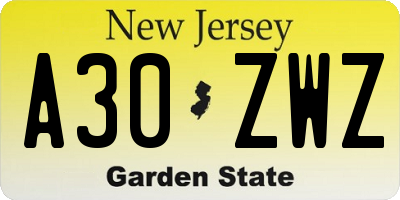 NJ license plate A30ZWZ