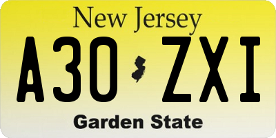 NJ license plate A30ZXI