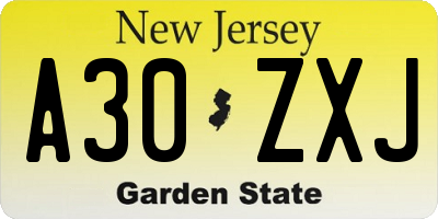 NJ license plate A30ZXJ