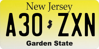NJ license plate A30ZXN